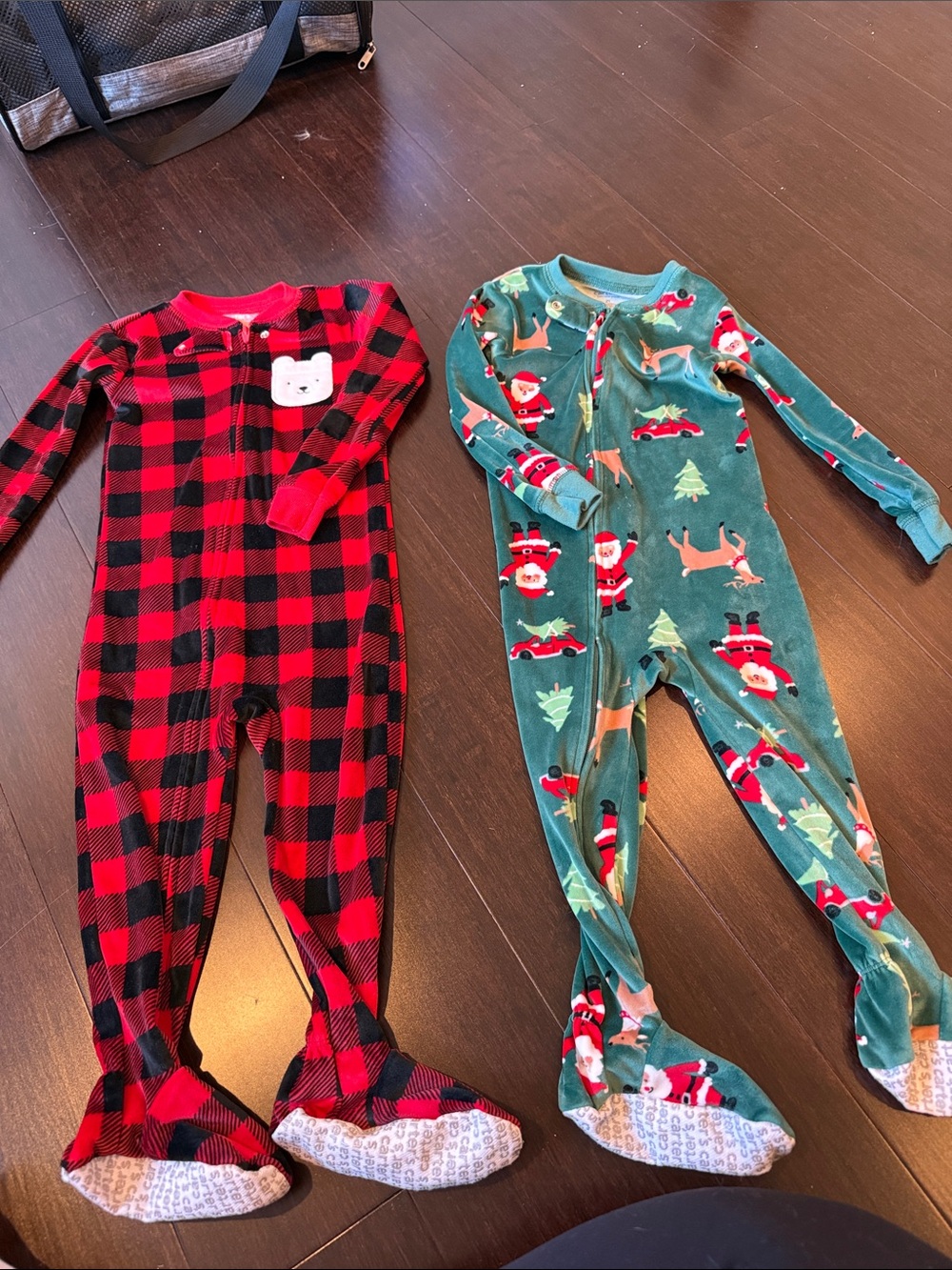 Carter's Red Buffalo Plaid & Green Santa Footed Pajamas